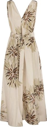Brunello Cucinelli Cotton Bloom Print Poplin Jurk - Dames - Maxi kleedjes - Wit - L - Katoen - Kleedjes