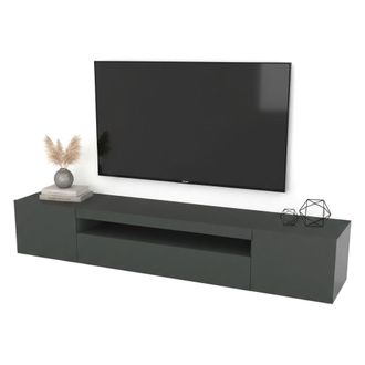 Dmora Dmora - Mueble Para Tv Para Sal&oacute;n, Made In Italy, Mueble Para Tv Con 3 Puertas Y Estantes, Cm 200x40h37, Color Antracita Brillante, Con Luz Led Azul, 