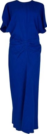 Victoria Beckham Gathered Midi Dress in Blue Viscose