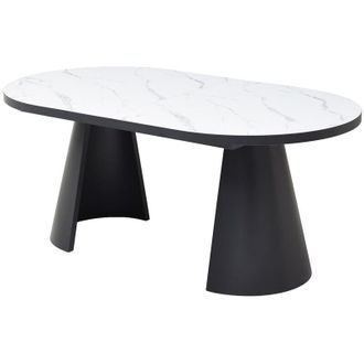 Vente-Unique Tavolo da pranzo allungabile da 6 a 10 persone in MDF e Metallo Effetto marmo Bianco e Nero - KORIZEA