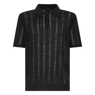 Roberto Collina Openwork Knit Polo - male - Roberto Collina - Polo Shirts - Black - XL - Tops