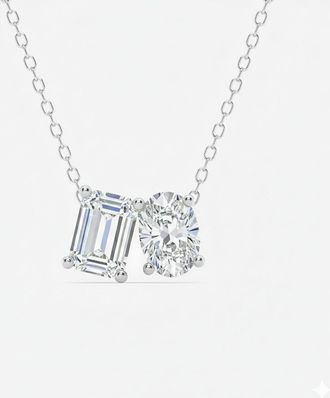 Mauli Jewels 2.00 Carat Lab Grown Diamond Emarald and Oval Cut Toi Et Moi Pendant Necklace in 14k gold for Women
