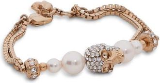 Alexander McQueen Crystal Skull & Faux Pearl Bracelet in Pearl/Sw at Nordstrom