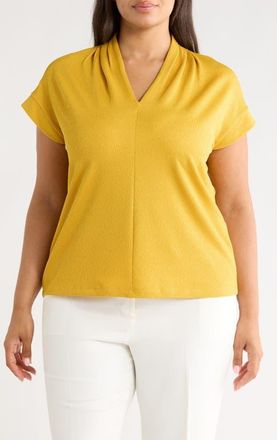 Kasper V-Neck Stretch Crepe Top in Butterscotch at Nordstrom, Size 1X