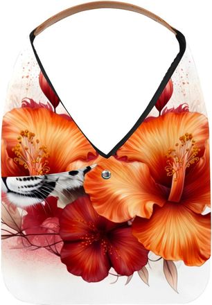 Generic Tiger and Hibiscus Reusable Lightweight Grocery Bags - Foldable Into Compact Pouch, Washable & Sturdy, Multipurpose for Shopping and Travel