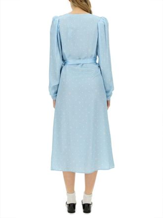 Rotate Bow-Detail Viscose Blend Dress - Blue