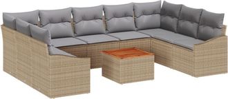 vidaXL Garden Sofa Set with Cushion 10 pcs Beige Poly rattan Vidaxl