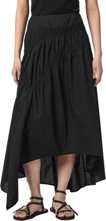 AllSaints Nuria Ruched High-Low Midi Skirt in Black at Nordstrom, Size 12