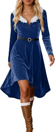 Generic Christmas Dresses for Women Fancy Dress Mrs Santa Claus Velvet A-Line V-Neck Sexy Christmas Dresses Costume Outfit Cocktail Dress for Xmas Party Cospl