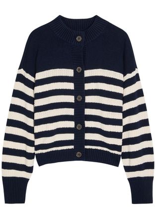 Frame Denim Striped Cotton Cardigan - Navy - S (UK8-10 / S)