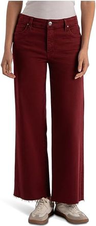 Kut from the Kloth Petite Meg High Rise Fab Ab Wide Leg Raw Hem Womens Jeans Maroon : 10P 25, Cotton/Denim/Lyocell