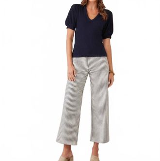 Karen Kane Ribbed Short Sleeve Top In Navy