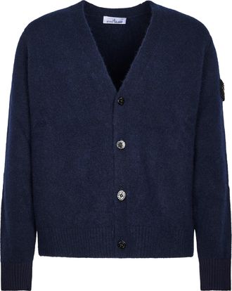 Stone Island Deep V-Neck Button-Down Wool Cardigan