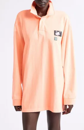 Conner Ives Neon Organic Cotton Rugby Shirt in Neon Orange at Nordstrom, Size X-Large