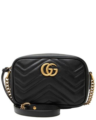 Gucci Black Leather Matelasse Gg Marmont Mini Camera Bag (Authentic Pre-Loved)