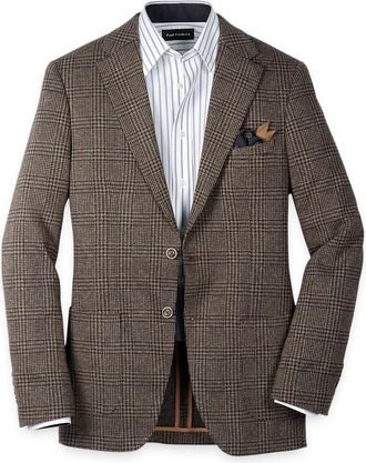 Paul Fredrick Brown Knit Plaid Single Breasted Notch Lapel Sport Coat