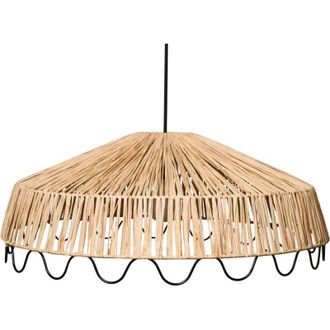 Beliani Pendant Lamp Rattan Raffia Natural Ceiling Light Dining Room Living Room Boho Style Hand-Woven ARENAL