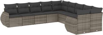 vidaXL Set De Sof&aacute;s De Jard&iacute;n 10 Pzas Con Cojines Rat&aacute;n Sint&eacute;tico Gris Vidaxl