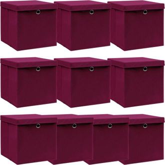 vidaXL Vidaxl - Caja De Almacenaje Con Tapa 10 Uds Tela Rojo Oscuro 32x32x32 Cm