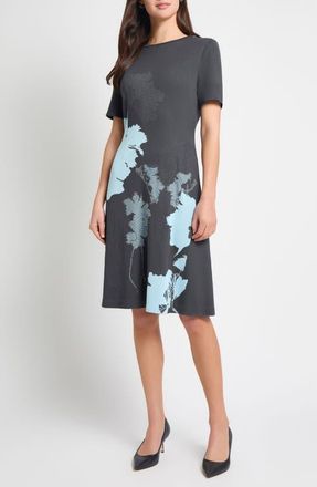 Ming Wang Abstract Floral A-Line Dress in Dawn/Granite at Nordstrom, Size Small