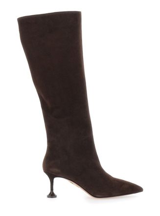 Aquazzura Brown Boots With High Stiletto Heel In Suede Woman