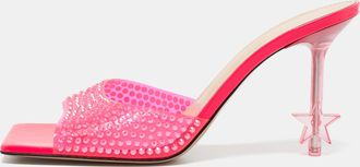 Mach & Mach Neon Pink Pvc Crystal Embellished Star Slide Sandals