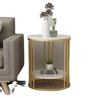 OEM Table DAppoint En Marbre Blanc, Design &Agrave; 2 Niveaux, Rangement Pour Bijoux, Or