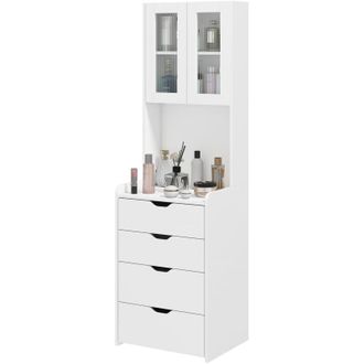 HOMCOM Toeletta con Sgabello e Specchio con Luce LED, Cassetti e Armadietto