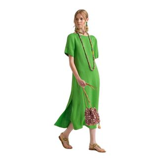 Maliparmi Midi Dresses, female, Green, Size: XL Timeless Linen Dress