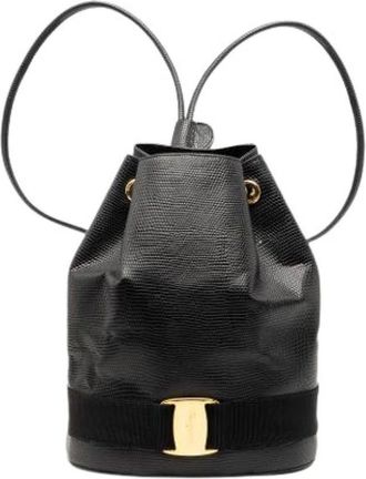 Ferragamo Pre-owned Backpacks, female, Black, Size: ONE SIZE Pre-owned Embossed Leather Backpack