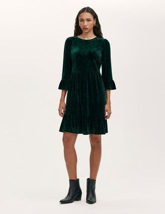 Finery Cammie Animal Print Velvet Short Dress in Green Animal at Nordstrom, Size 14
