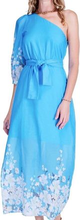Jade Yoga Womens One Shoulder Column Dress In Sky Garden