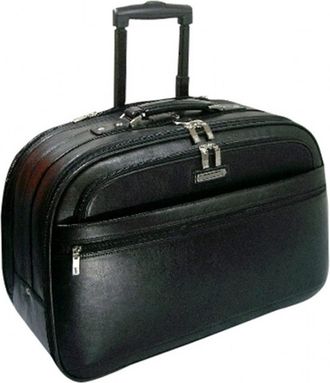 K-Cliffs Full Grain Leather, Carry-On Rolling Briefcase 21 x 13.75 x 10 in. Black