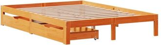 vidaXL Bed Frame with Drawers without Mattress Wax Brown 135x190 cm Double vidaXL