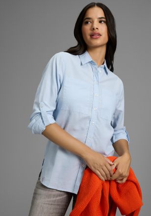 Kangaroos Hemdbluse KANGAROOS, Damen, Gr. 34, blau (hellblau), Web, Obermaterial: 100% Baumwolle, l&auml;ssig geschnitten, mit Riegel 1-Knopf-Manschette, Blusen Hemd