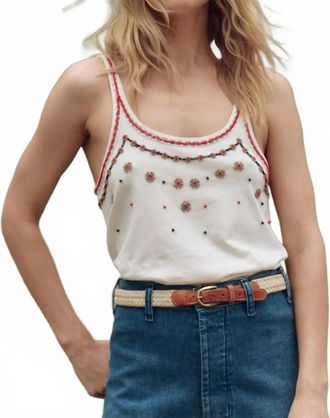The Great. Beaded Slim Tank Top In Washed White