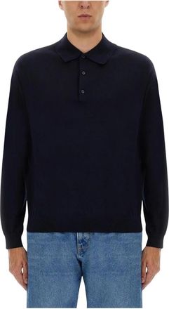 Sunflower Gebreide polo met lange mouwen - Heren - Polos - Blauw - S - Wol - Tops