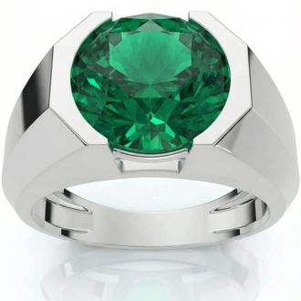 Pompeii3 Certified 2.69Ct 9mm Emerald Solitaire Elon Ring 14k Gold Lab Grown