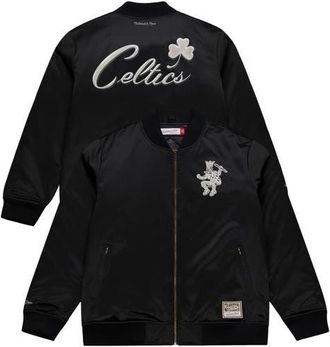 Mitchell & Ness Mens Mitchell & Ness Black Boston Celtics Chrome Satin Bomber Full-Zip Jacket at Nordstrom, Size Large