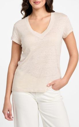Guess Lindsey V-Neck Linen T-Shirt in Smash Taupe at Nordstrom, Size Small