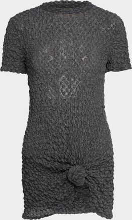 Silvia Tcherassi Knotted-Hem Short-Sleeve Popcorn T-Shirt