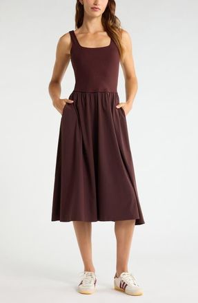 Zella Effortless Sleeveless Midi Dress in Brown Ristretto at Nordstrom, Size X-Large
