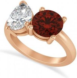 Allurez Round/Pear Diamond & Garnet Toi et Moi Ring 14k Rose Gold (4.00ct)