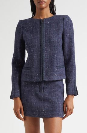 Emporio Armani Tweed Metallic Zip-Up Jacket in Purple at Nordstrom, Size 14 Us