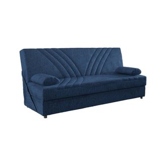 Dmora Sof&aacute; Cama Dmalama, Sof&aacute; Cama Contenedor De 3 Plazas Con 2 Cojines Incluidos, Sof&aacute; De Sal&oacute;n En Tela Acolchada Con Apertura Clic-clac, 181x81h88 Cm, Azu