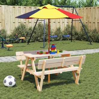 vidaXL Mesa De Picnic Para 4 Ni&ntilde;os Agujero Para Sombrilla Madera Abeto Vidaxl