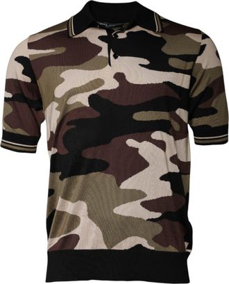 Dolce & Gabbana Mens Camouflage Polo Shirt Tsh87710 - Sage Green Silk - Size EU 50 (Mens)