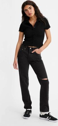 Levi's Premium 501 81 Jeans Womens Black Distressed Tapered Leg KFC145