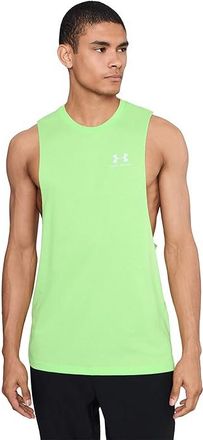 Under Armour Logo Cutoff Tank Top Mens T Shirt Lumos Lime/White : 2XL, Polyester