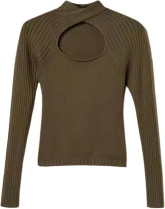 Twinset Crossover Cut-Out Turtleneck - Dames - Coltruien - Groen - M - Polyester - Truien & Vesten